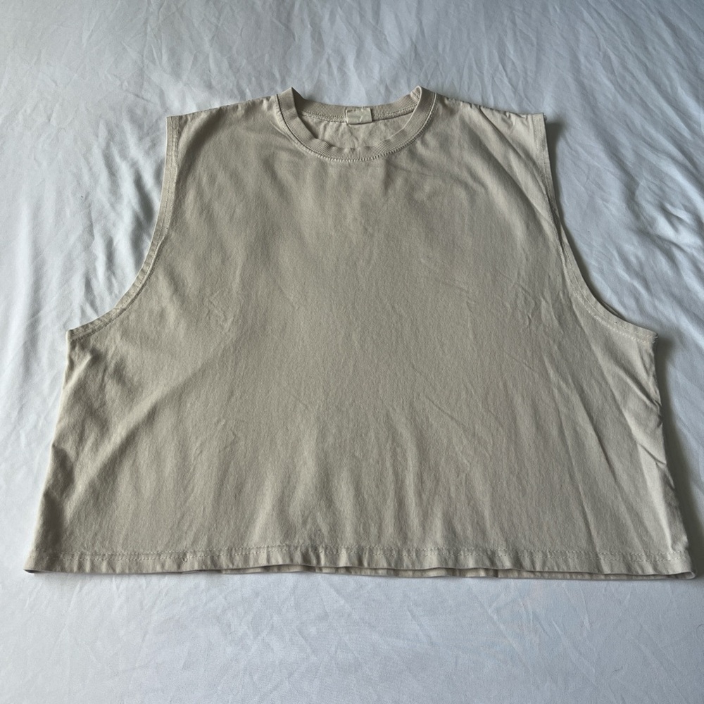 Beige Sleeveless & Cropped Tank Top